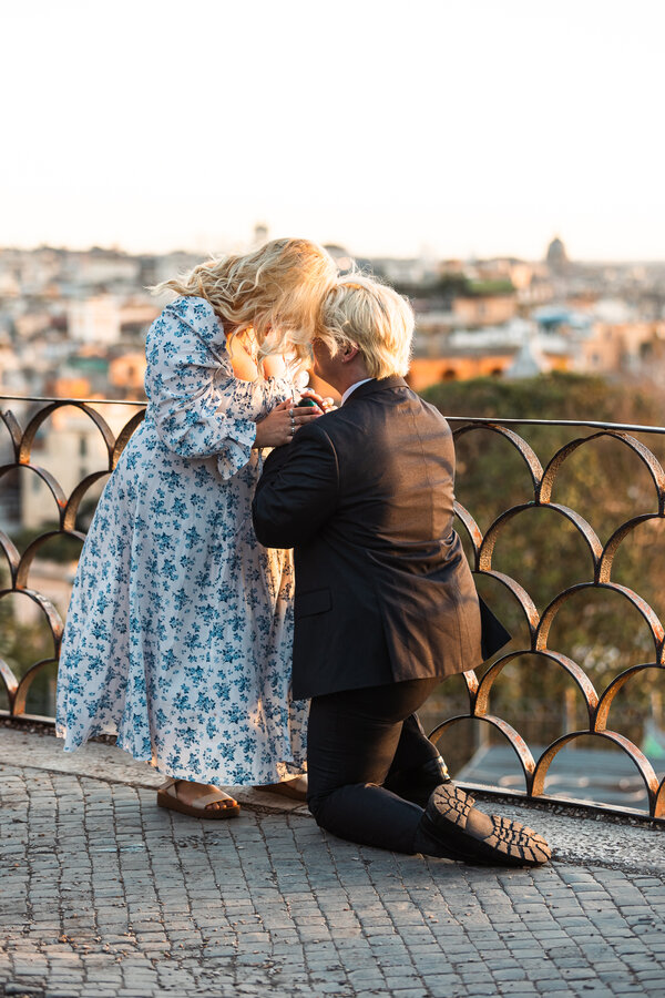 Marriage proposal on the Pincian Hill in Rome at sunset
