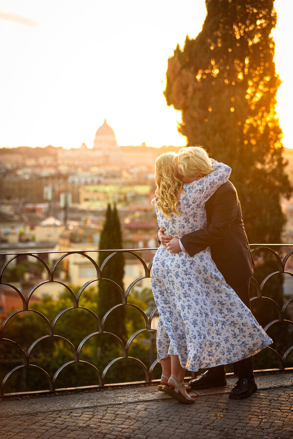 Surprise Marriage Proposal Photoshoot in Rome on the Terrazza Belvedere at sunset 