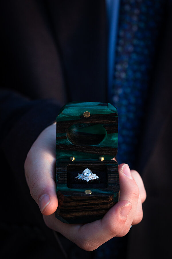 Close-up of the engagement ringbox in Rome