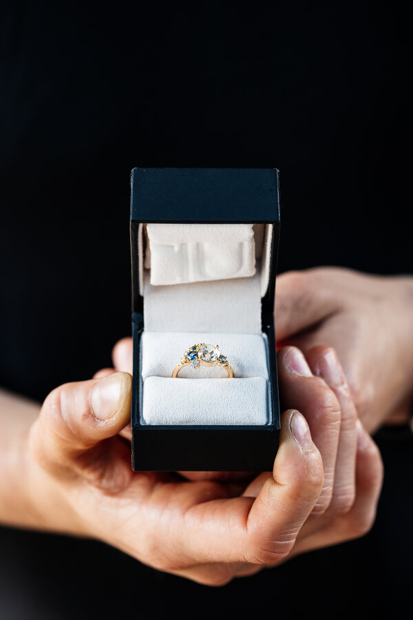 Beautiful custom-made engagement ring in its box