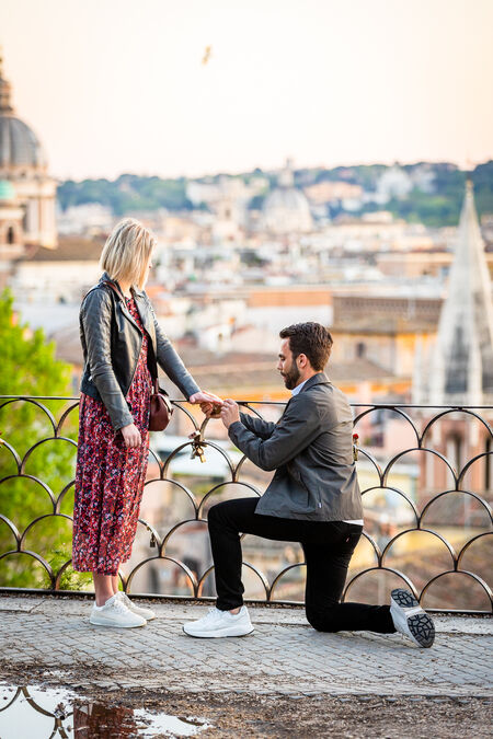 Wedding proposal at the Pincio Gardens in Rome
