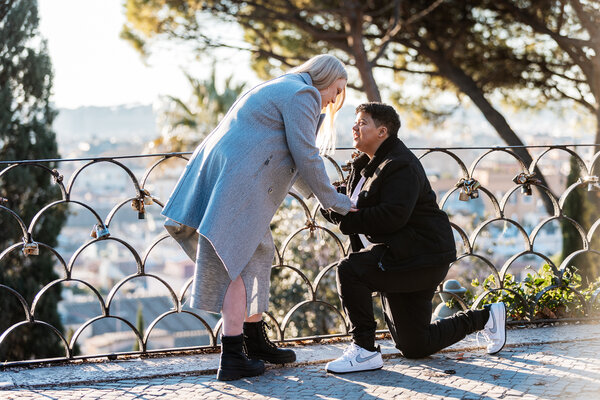 Romantic surprise proposal at the Pincio Gardens in Rome