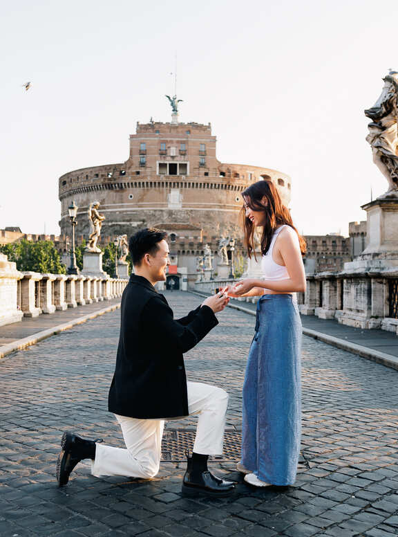 Early Surprise Marriage Proposal on Castel Sant'Angelo Bridge in Rome