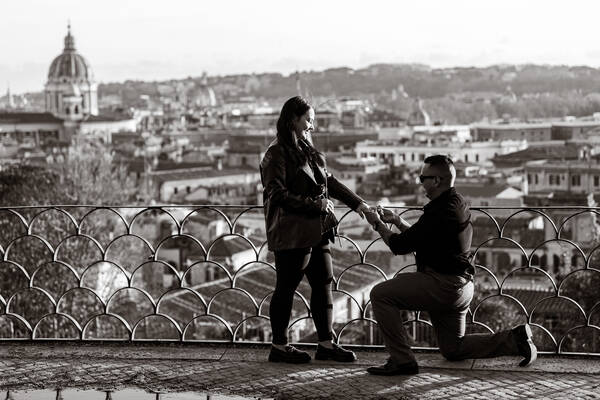 Surprise Proposal in Rome on the Terrazza Belvedere at sunset with Samantha and Jesus