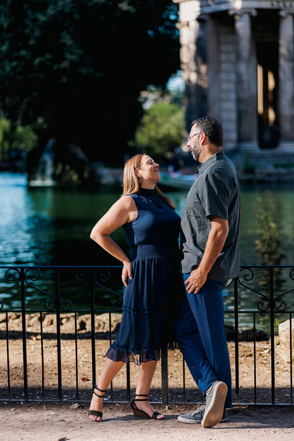 Wedding Anniversary photo shoot by the Pond in Villa Borghese in Rome