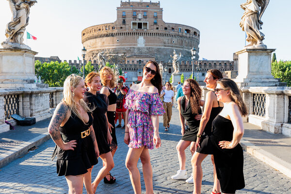Bachelorette party on Castel Sant'Angelo Bridge in Rome