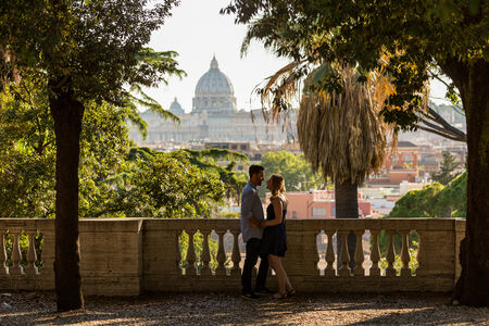 Couple at the Pincio Gardens with the Saint Peter's Dome in the background