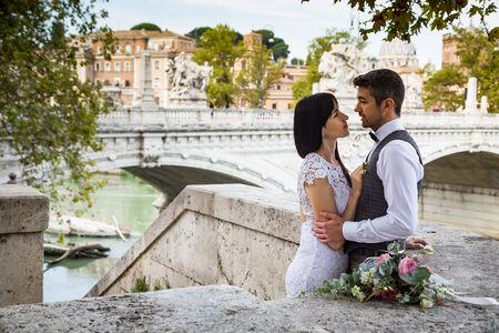 Wedding couple looking at each other during a destination wedding photo shoot in Rome
