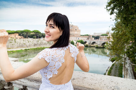 A beautiful and a happy bride during a destionation wedding photo session in Rome
