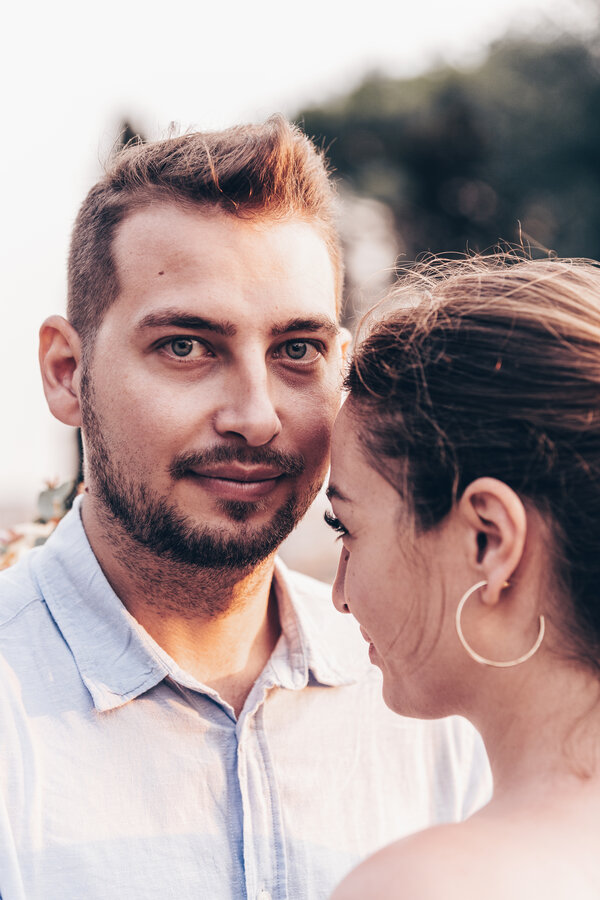 Portrait of couple during their proposal at the Pincio Garden in Rome