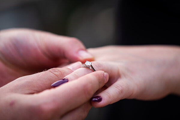 Close-up of the proposal ring during a proposal photo shoot in Rome