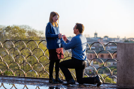 Couple during their Proposal Photo session at the Pincio Belvedere in Rome