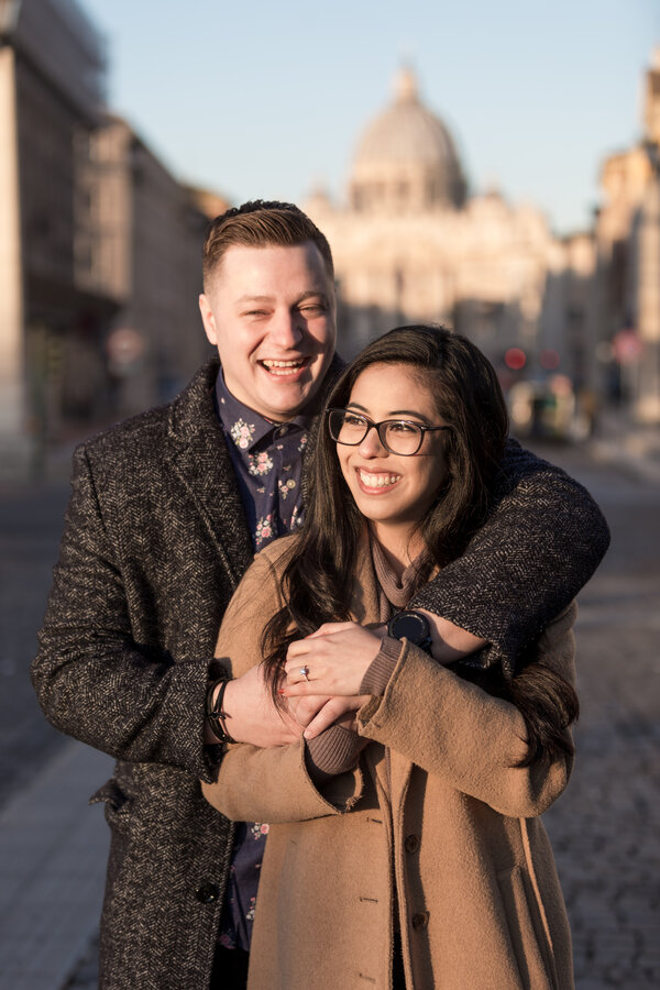 Happy Couple celebrating their engagement in Rome during a Proposal Photo Session