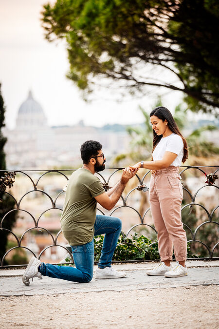 Romantic proposal at the Pincio Belvedere in Rome