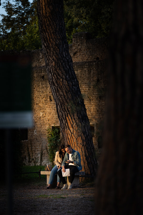 Couple at the Orange Garden in Rome moments before their marriage proposal