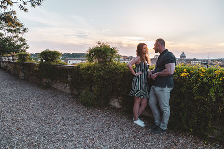 Couple on Terrazza Caffarelli at sunset, moments before the proposal, Capitoline Hill, Rome