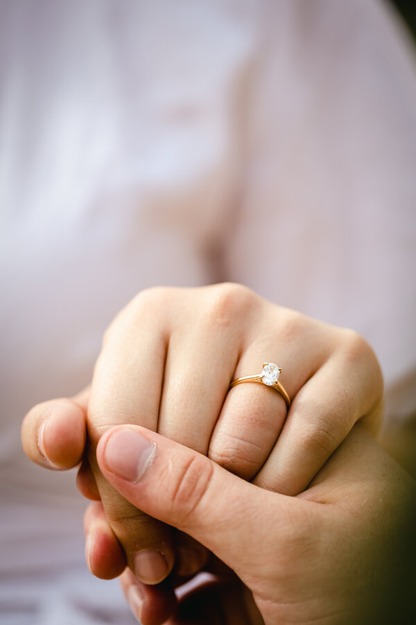 Close-up of the engagement ring