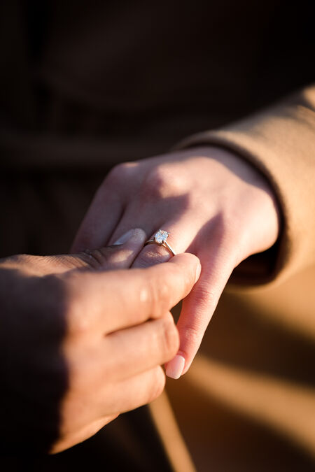 Close-up of a beautiful engagement ring during a proposal photo session in Rome