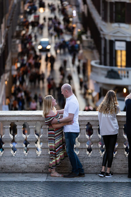 Couple on the Spanish Steps during a proposal photo session in Rome