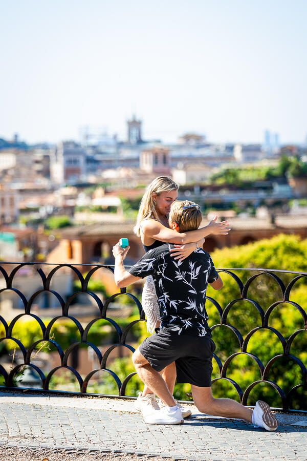 Romantic surprise wedding proposal on the Terrazza Belvedere in Rome