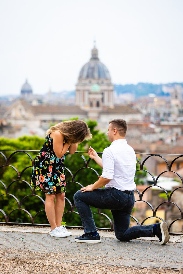 Incredible surprise marriage proposal in Rome on the Terrazza Belvedere at sunset