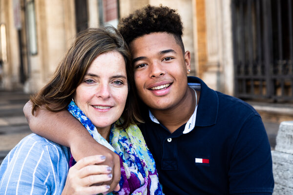 Sweet portrait of mother and son in Rome