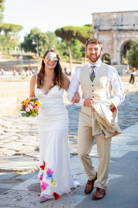 A very charming wedding couple smiling during their Wedding Photo Shoot in Rome