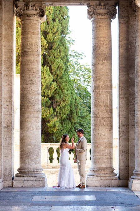 Newly-Wed couple during their Wedding Photo Shoot on the Capitoline Hill in Rome