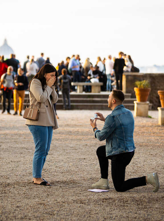 Surprise Proposal at the Orange Garden in Rome at sunset