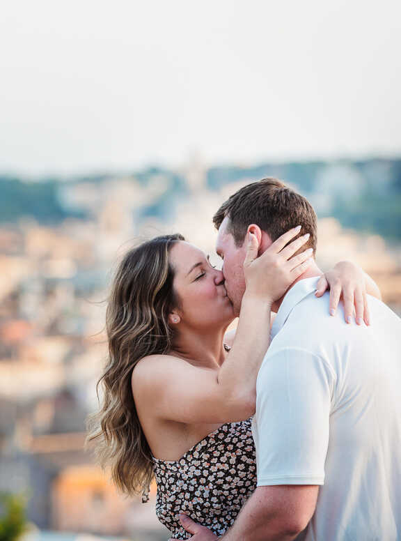Surprise Proposal in Rome on the Terrazza Belvedere at sunset with Amanda and Tom