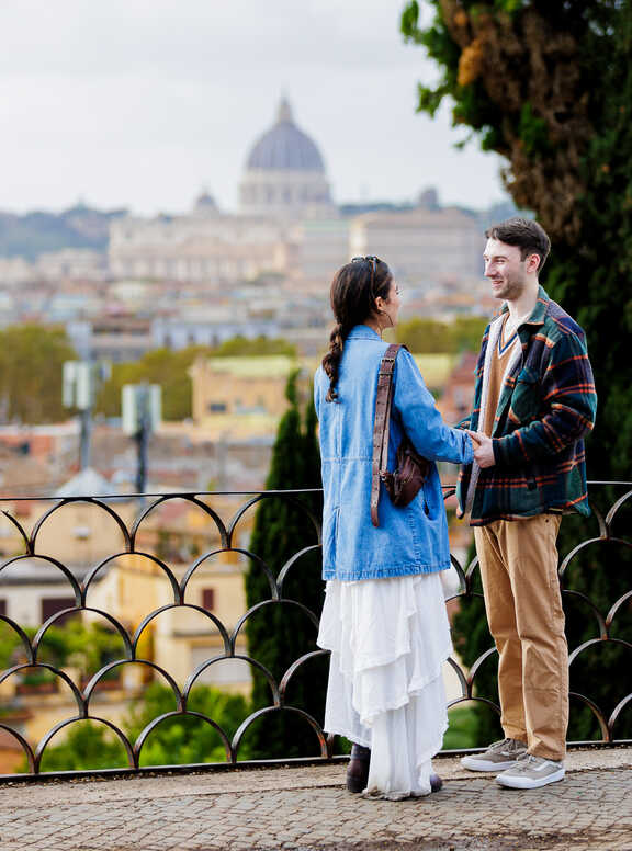 Surprise Proposal in Rome on the Terrazza Belvedere at sunset with Lindsay and Thomas