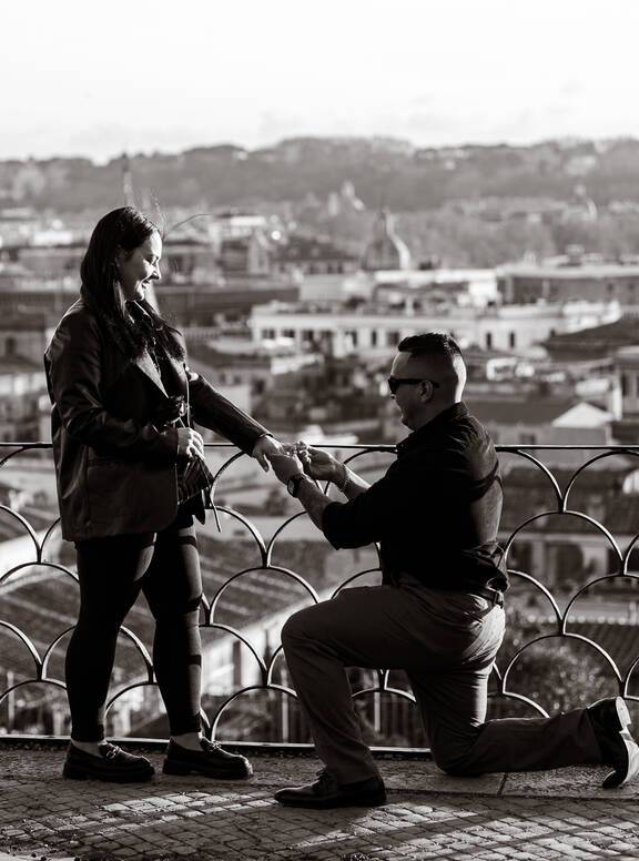 Wedding Proposal in Rome on the Terrazza Belvedere at sunset with Samantha and Jesus