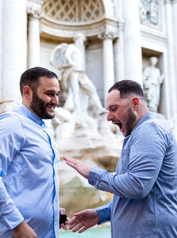 Sunrise Surprise Proposal at the Trevi Fountain with Nick and Nick