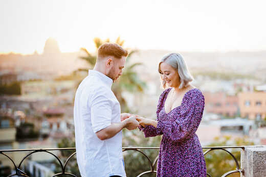 Surprise Proposal on the Terrazza Belvedere at sunset in Rome with Catherine and Ethan