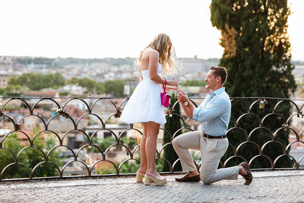 Surprise Proposal at sunset in Rome on the Terrazza Belvedere with Andi and Mike