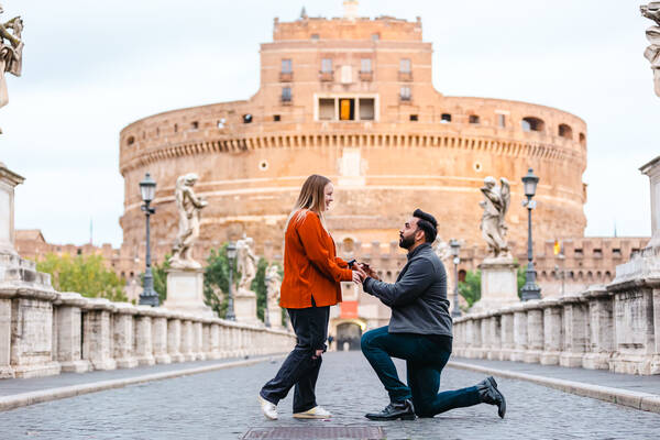 Surprise Proposal on Castel Sant'Angelo Bridge with Caroline and Abhi