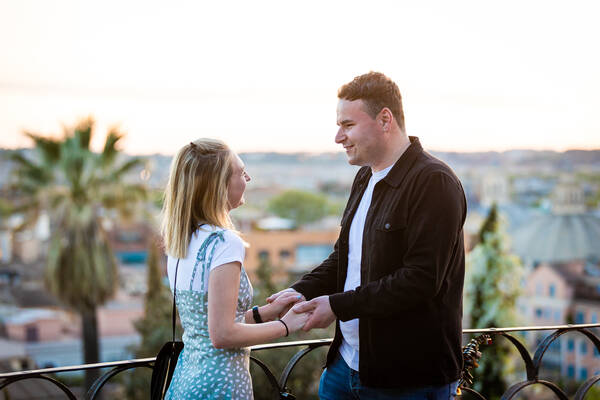 Surprise Proposal in Rome on the Terrazza Belvedere at sunset with Hannah and Dominic