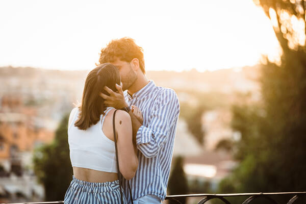 Sunset Surprise Proposal on the Terrazza Belvedere in Rome with Amandine and Yannick