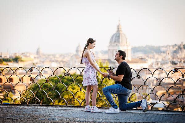 Sunset Surprise Proposal on the Terrazza Belvedere in Rome with Kremena and Rado