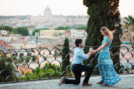 Wedding Proposal in Rome on the Terrazza Belvedere at sunset
