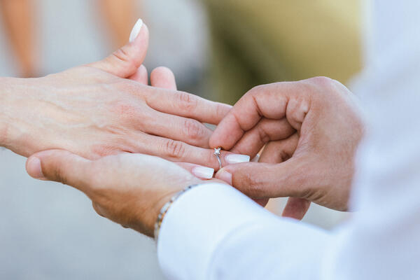 Details of engagement ring during a surprise proposal photo shoot in Rome